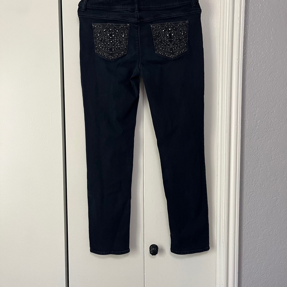 Chico's‎ So Slimming Embellished Jeans Dark Wash Denim Pants Size 0